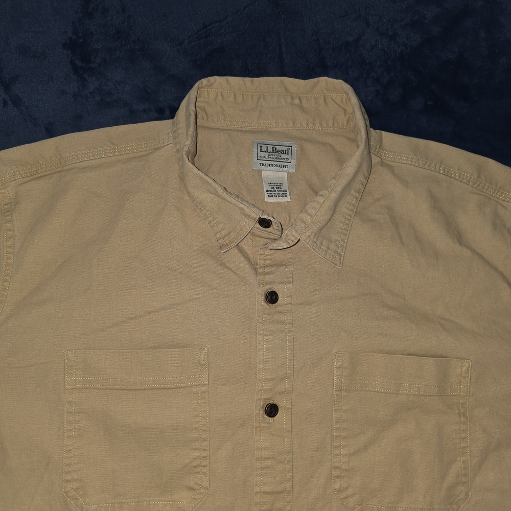 LL Bean Heavy Duty Chamois Barley Flannel Camel Tan Shirt-Tan Mens XL X-Large